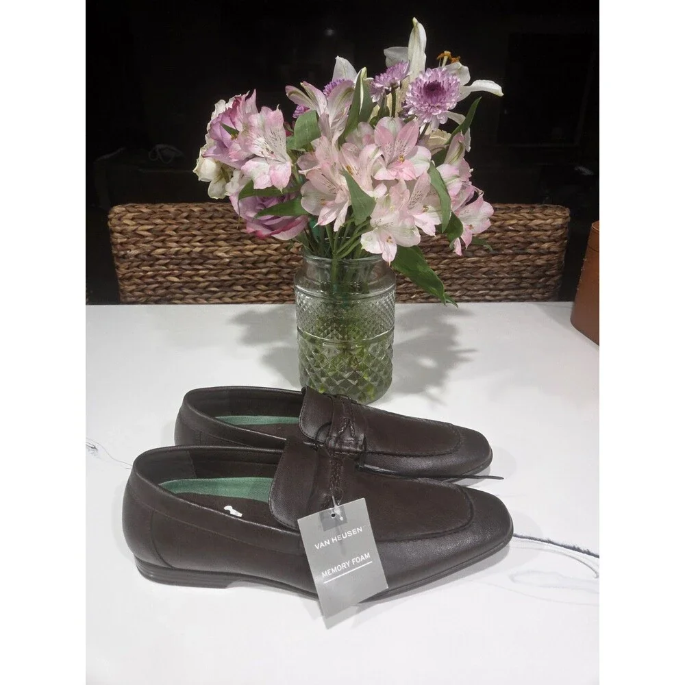 NEW Van Heusen Men’s Vance Memory Foam Brown Bradied Bit Loafers Shoes Sz 10M